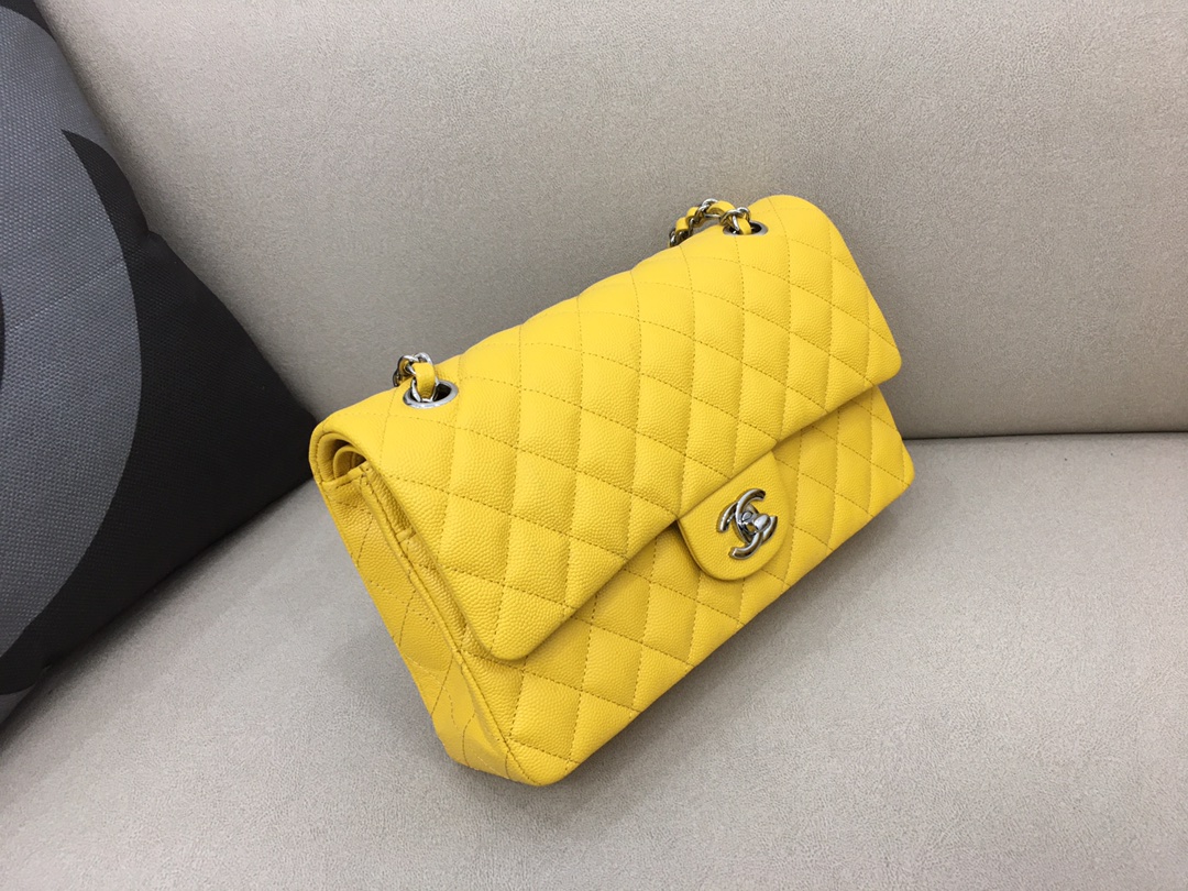 Medium Classic Flap Caviar Bag A01112 Yellow/Silver